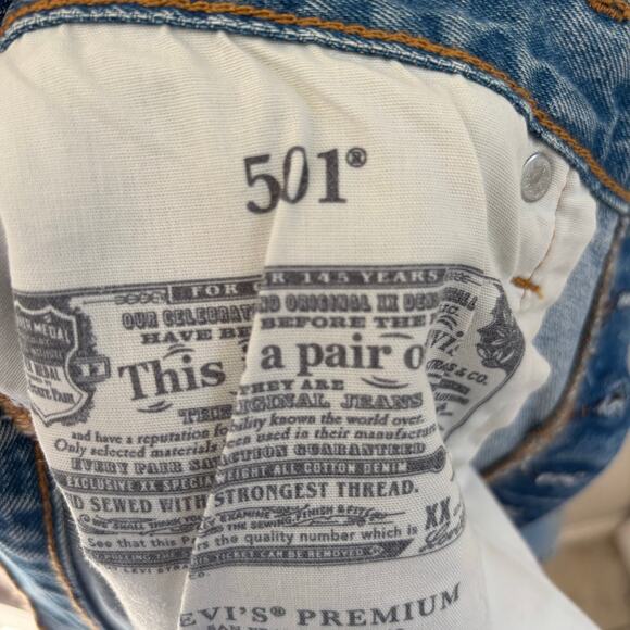 Levi's Premium Denim Button Fly Distressed High Rise Raw Hem Shorts Size 30 - Picture 8 of 12